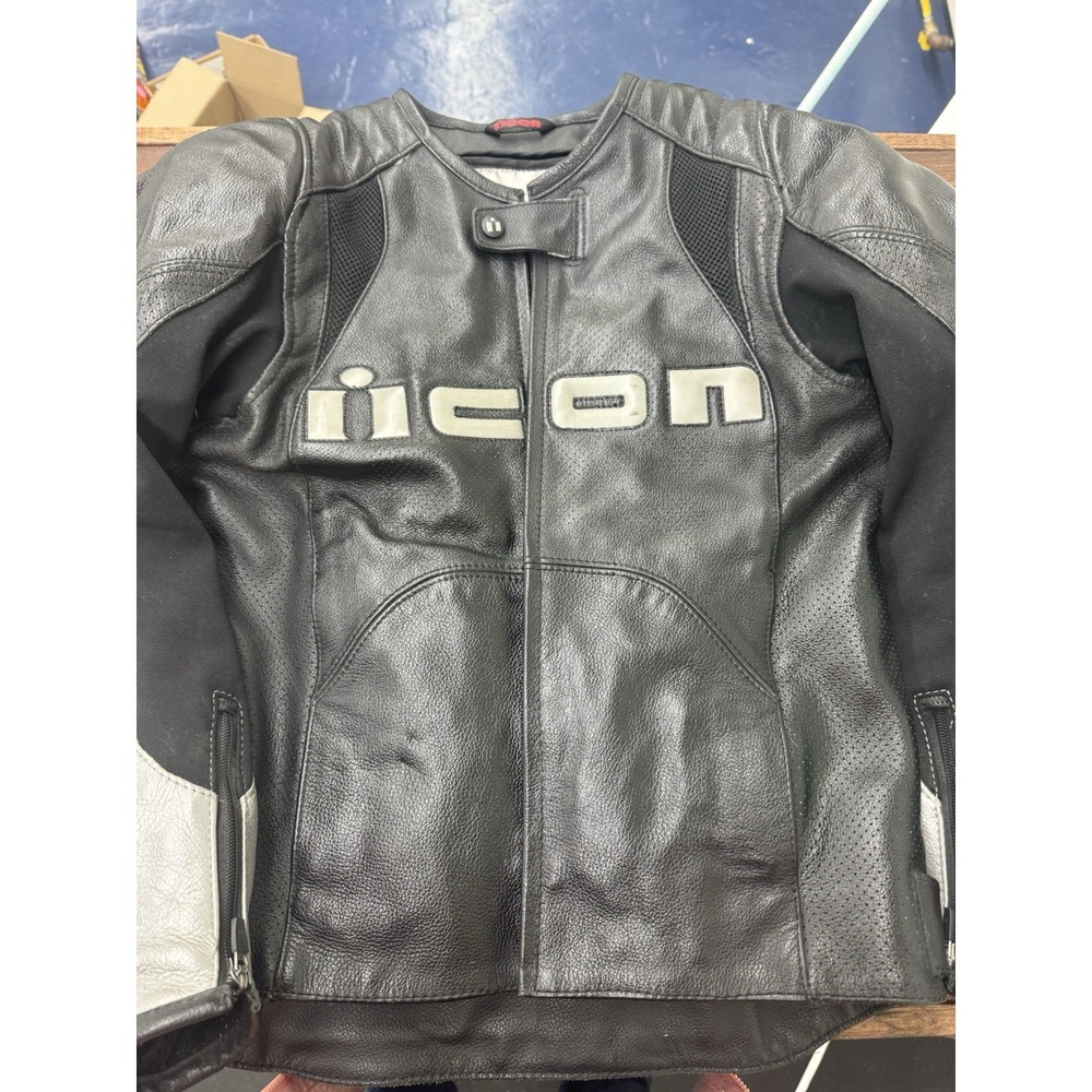 Leather‎ Motorcycle Jacket ICON OVERLORD Removable Thermal Liner & Armor  M